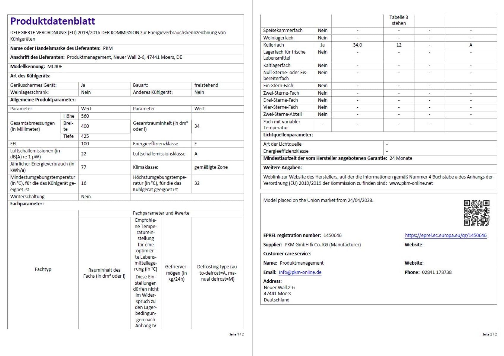 PKM Semi-Konduktor-Kühlschrank Hotel Mate MC40E 34 L geräuschlos schwarz
