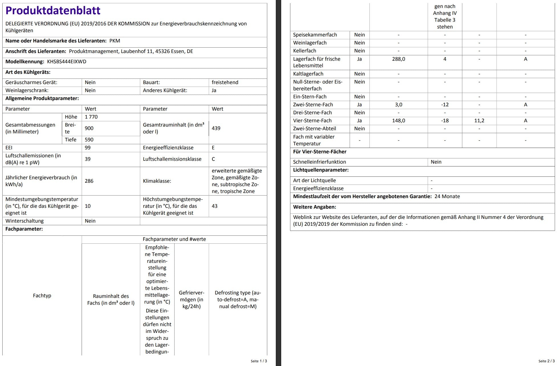 PKM Side by Side Kühlschrank KHSBS444EIXWD - 439 L, Wasserspender, Touch-Control