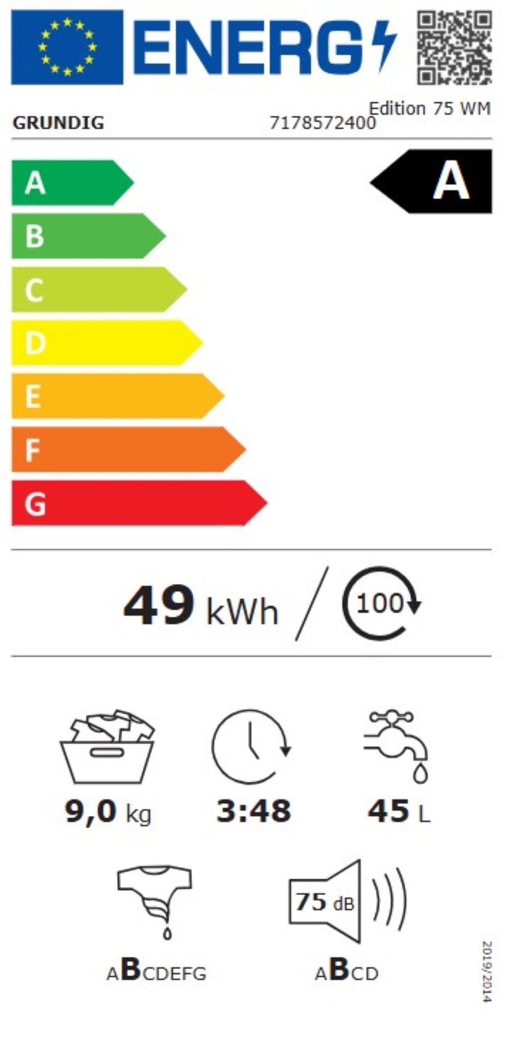 Grundig Waschmaschine Edition 75 WM 9 kg 1400 U Min Weiß