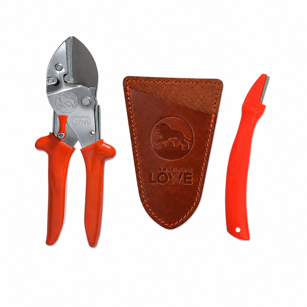 eVendix Original LÖWE Gartenpflege-Set - Schere, Schärfer & Schutz