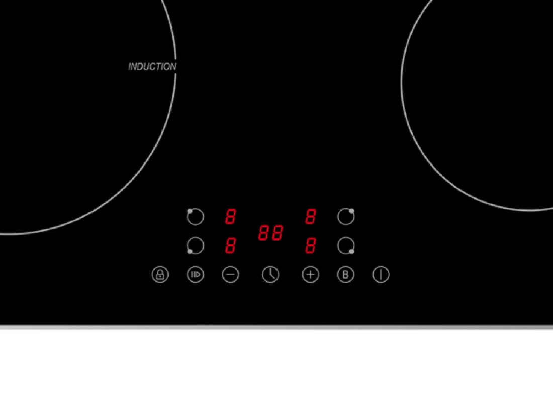 PKM Induktionskochfeld IN4B-3 G - Edelstahlrahmen, Glaskeramik, Booster, Timer
