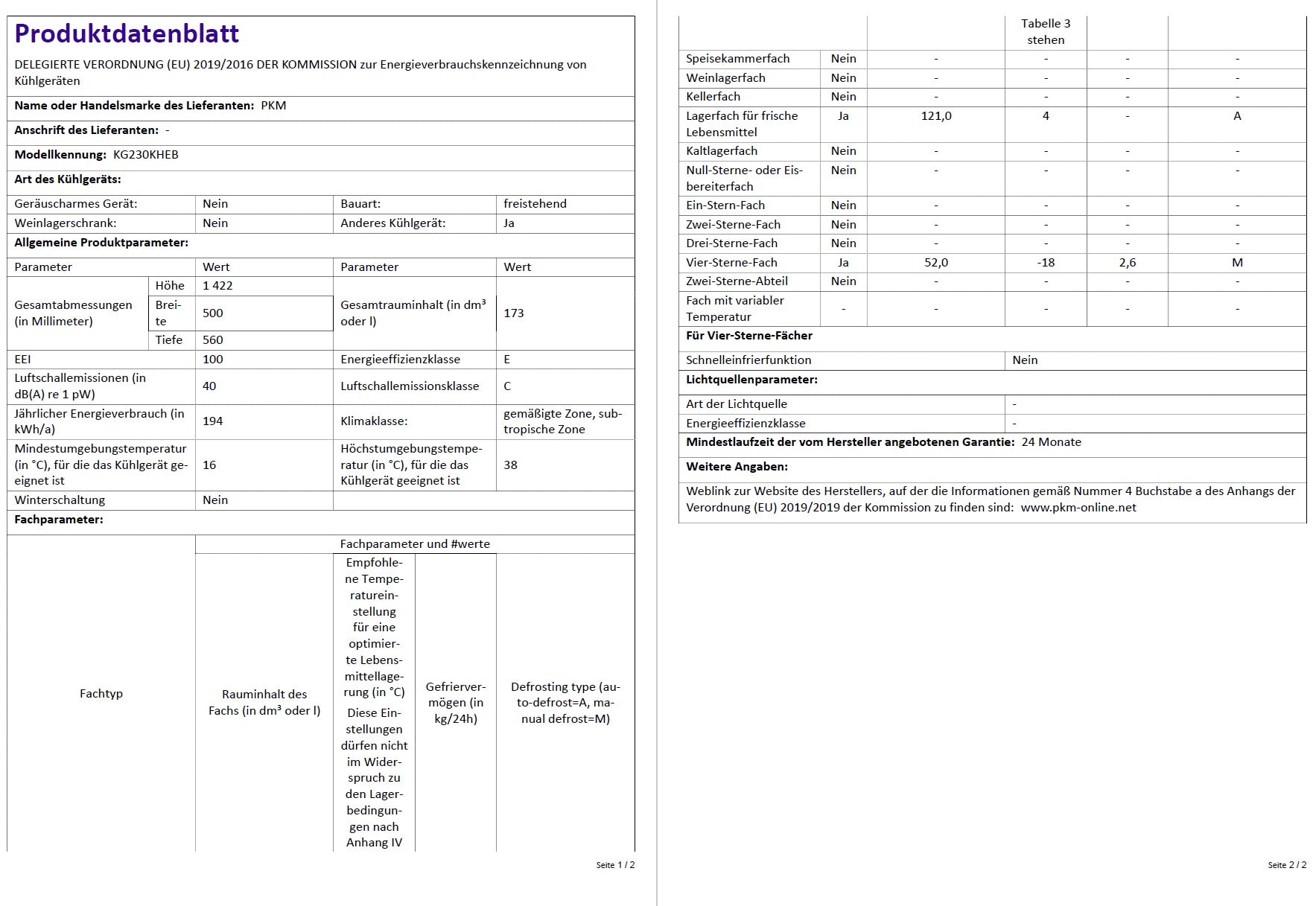 PKM Kühlgefrierkombination KG230KHEB schwarz 173L Kühlschrank LED