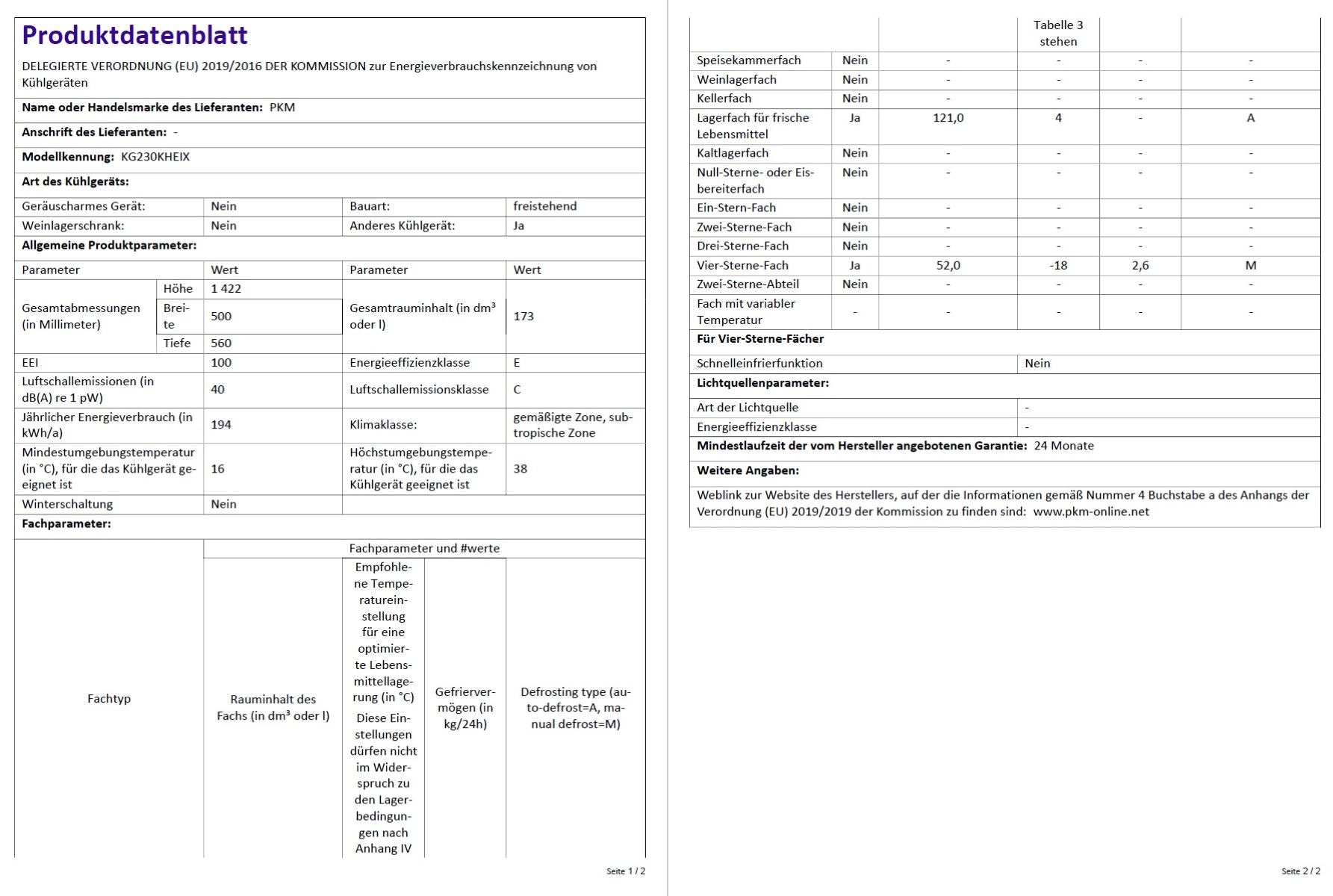 PKM Kühlgefrierkombination KG230KHEIX 173L Inox silber Kühlschrank LED