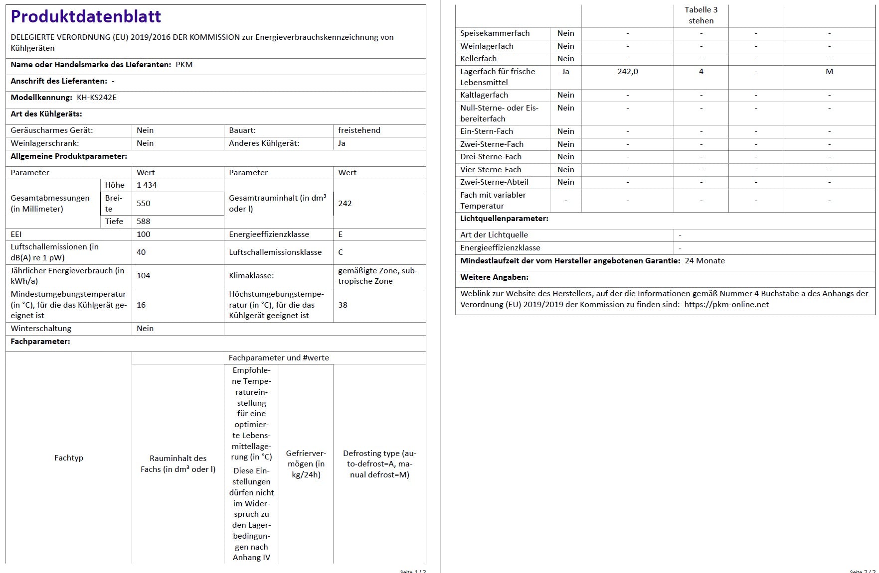 PKM Vollraumkühlschrank KH KS242E - weiß, 242L, freistehend, Kühlschrank