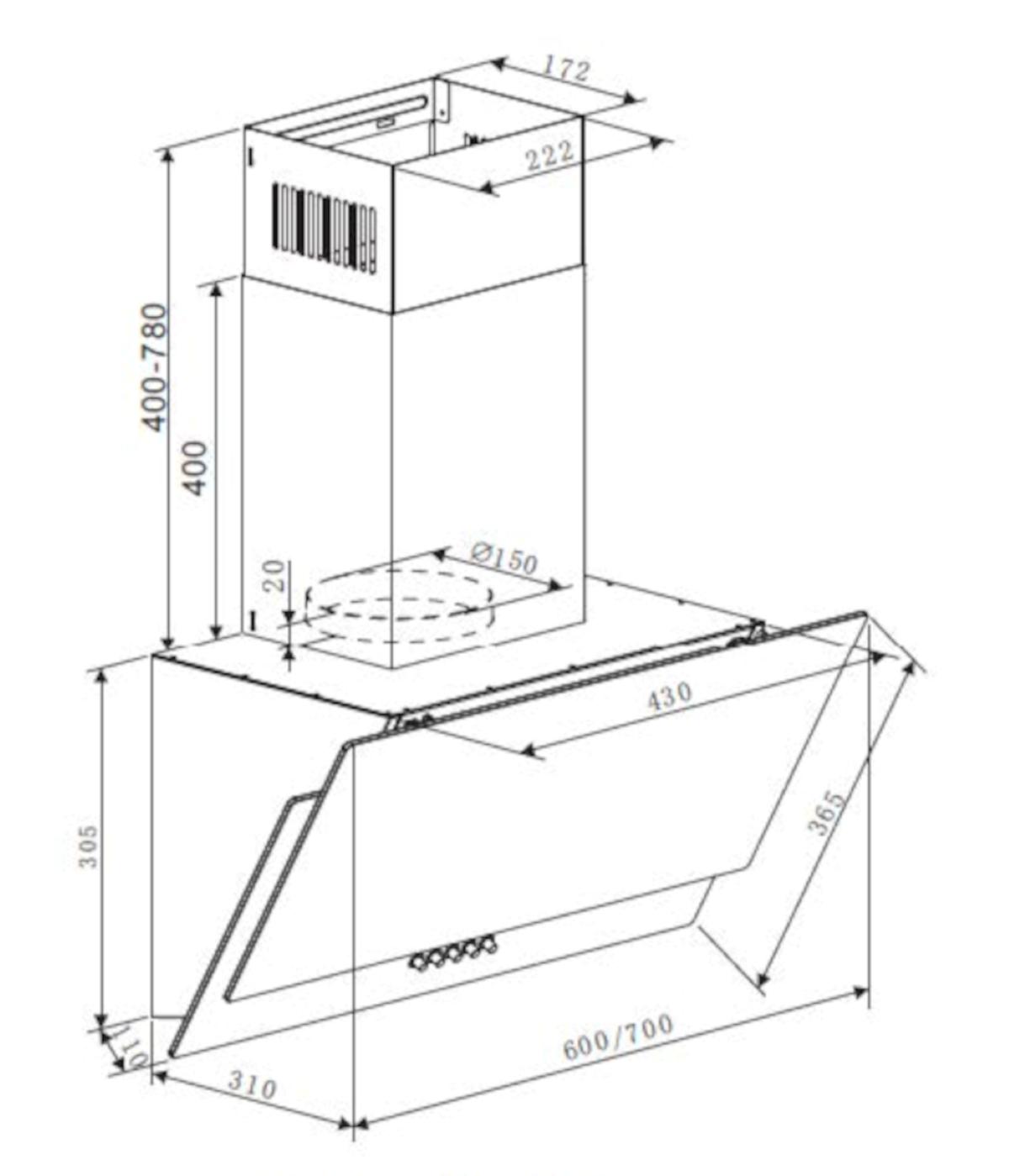PKM Kopffreihaube KH9039H Glas moderne Dunstabzugshaube schwarz 60cm