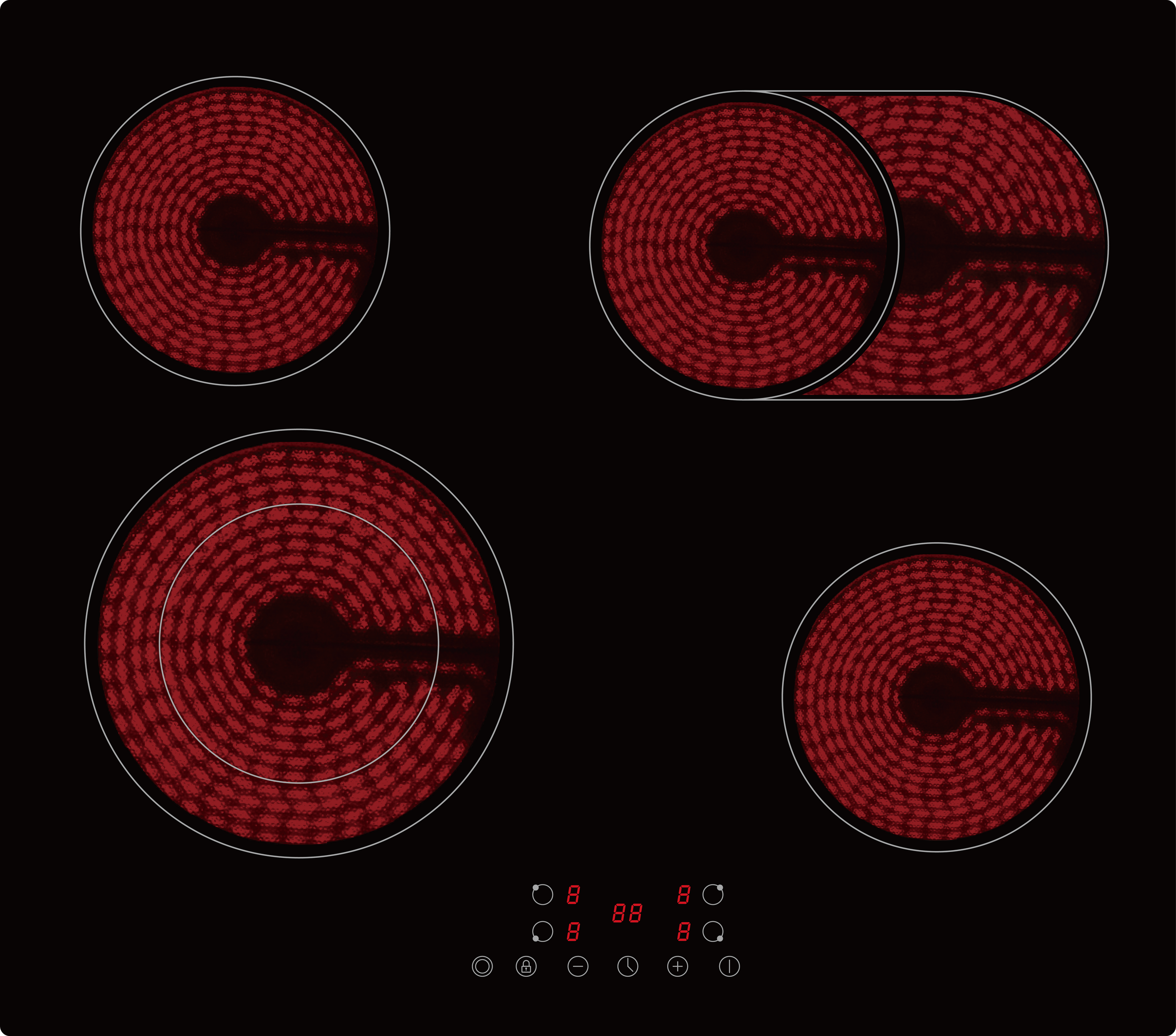 PKM Kochfeld KHKF4-2KB G, autark Einbau 60cm Glaskeramik Bräterzone