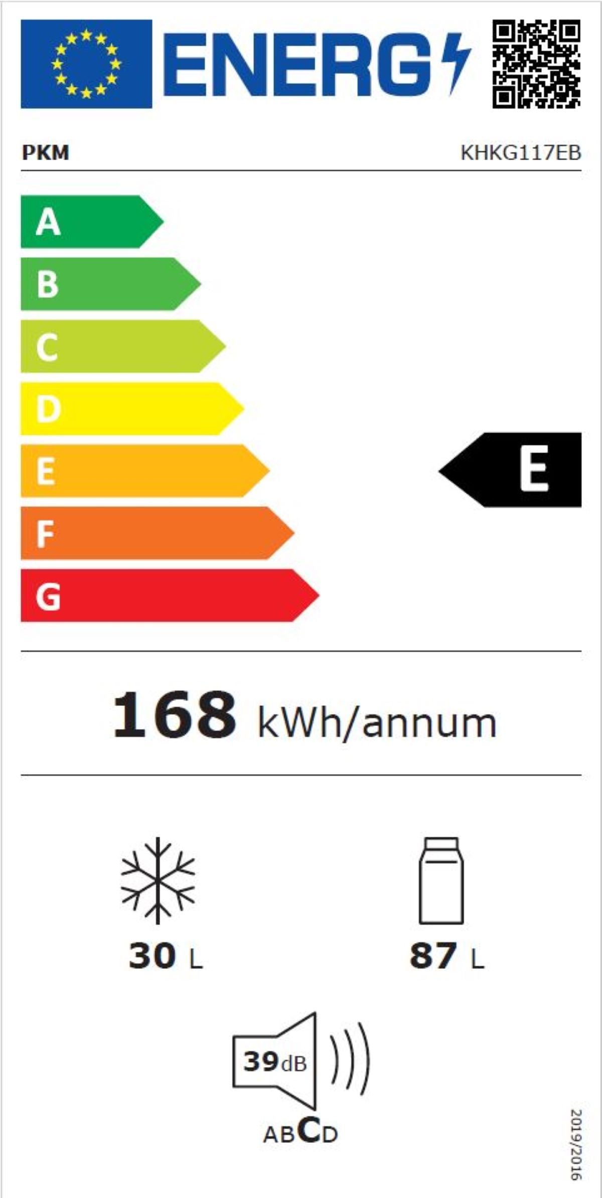 PKM Kühlgefrierkombination KHKG117EB 117 Liter Nutzinhalt, Schwarz, Nur 39 dB