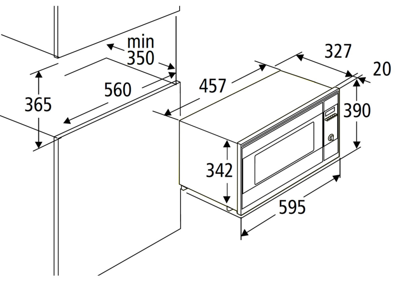 PKM Einbaumikrowelle MW800-20 B EB - schwarz, 800 W, mit Einbaurahmen, 20 Liter