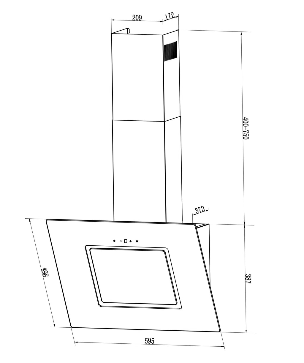 PKM Kopffreihaube S26-60 BWTY - 60cm, weiß, Glas, LED, Dunstabzugshaube