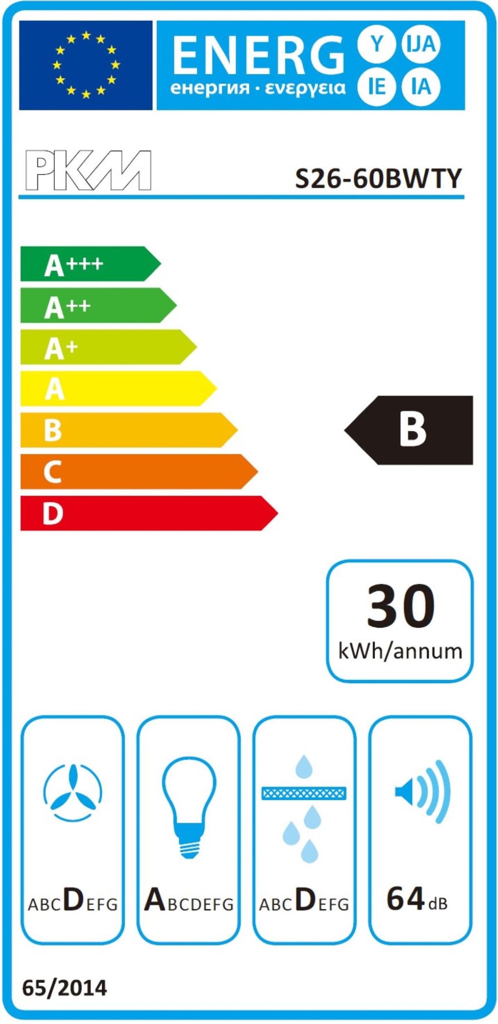 PKM Kopffreihaube S26-60 BWTY - 60cm, weiß, Glas, LED, Dunstabzugshaube