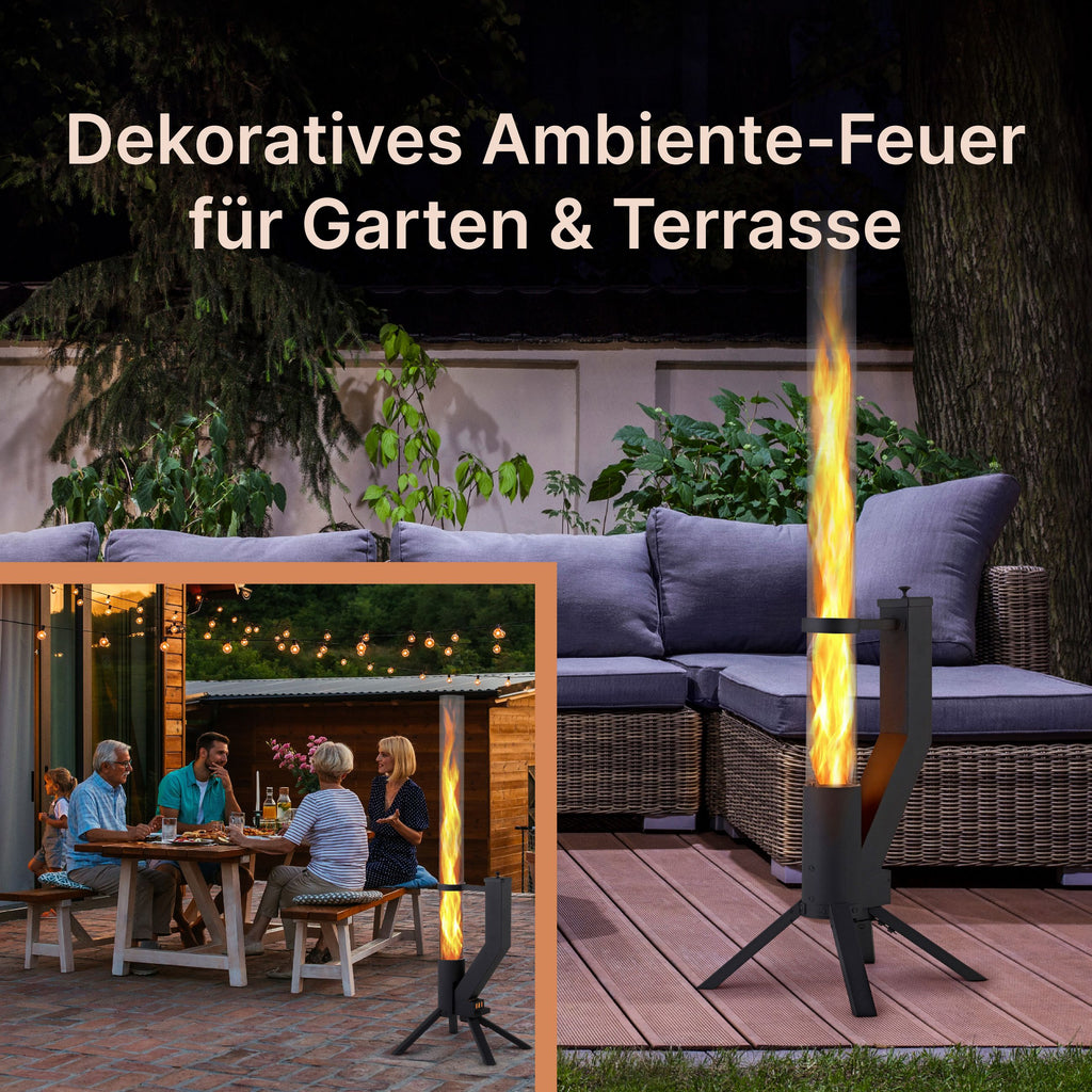 GARDENFLARE Feuerrohr aus Edelstahl in Schwarz für Outdoor-Bereiche