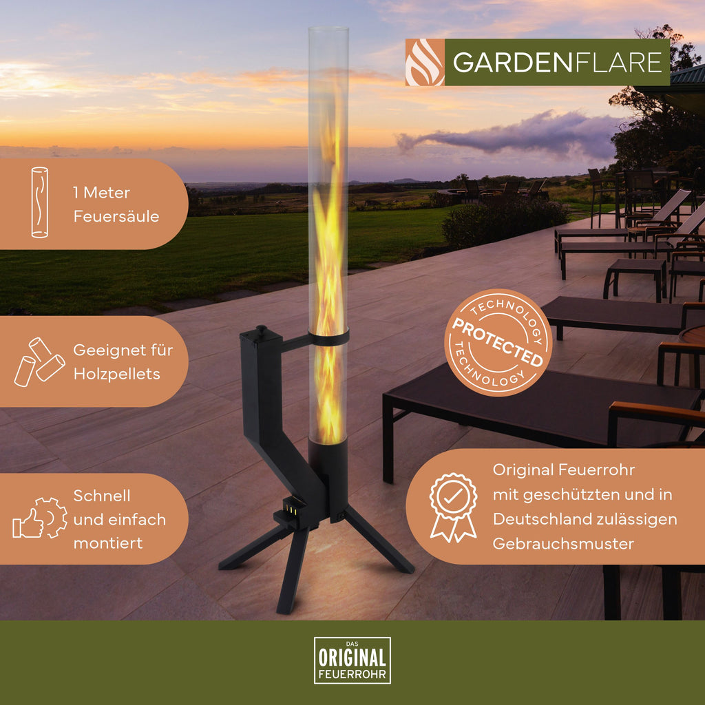 GARDENFLARE Feuerrohr aus Edelstahl in Schwarz für Outdoor-Bereiche