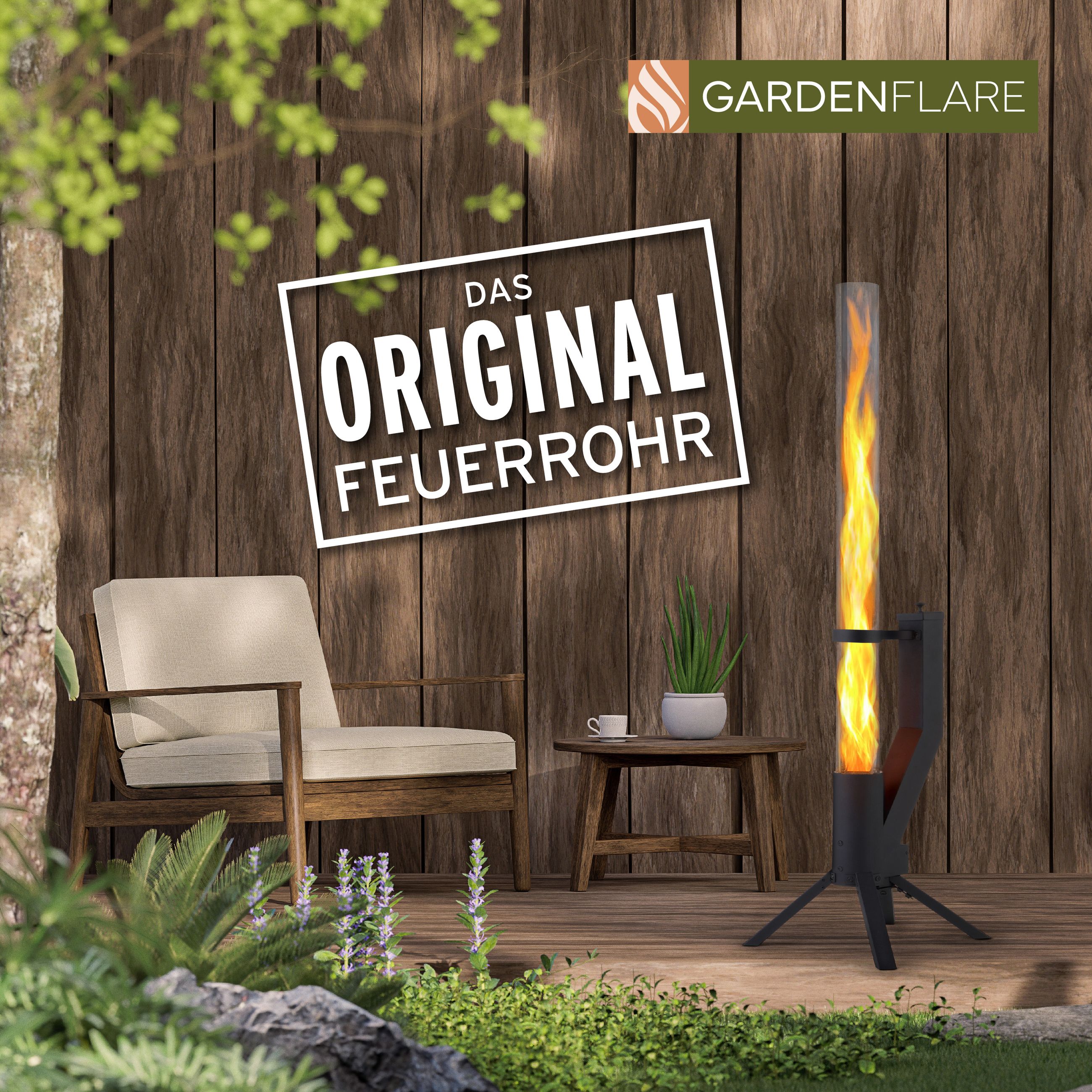 GARDENFLARE Feuerrohr aus Edelstahl in Schwarz für Outdoor-Bereiche