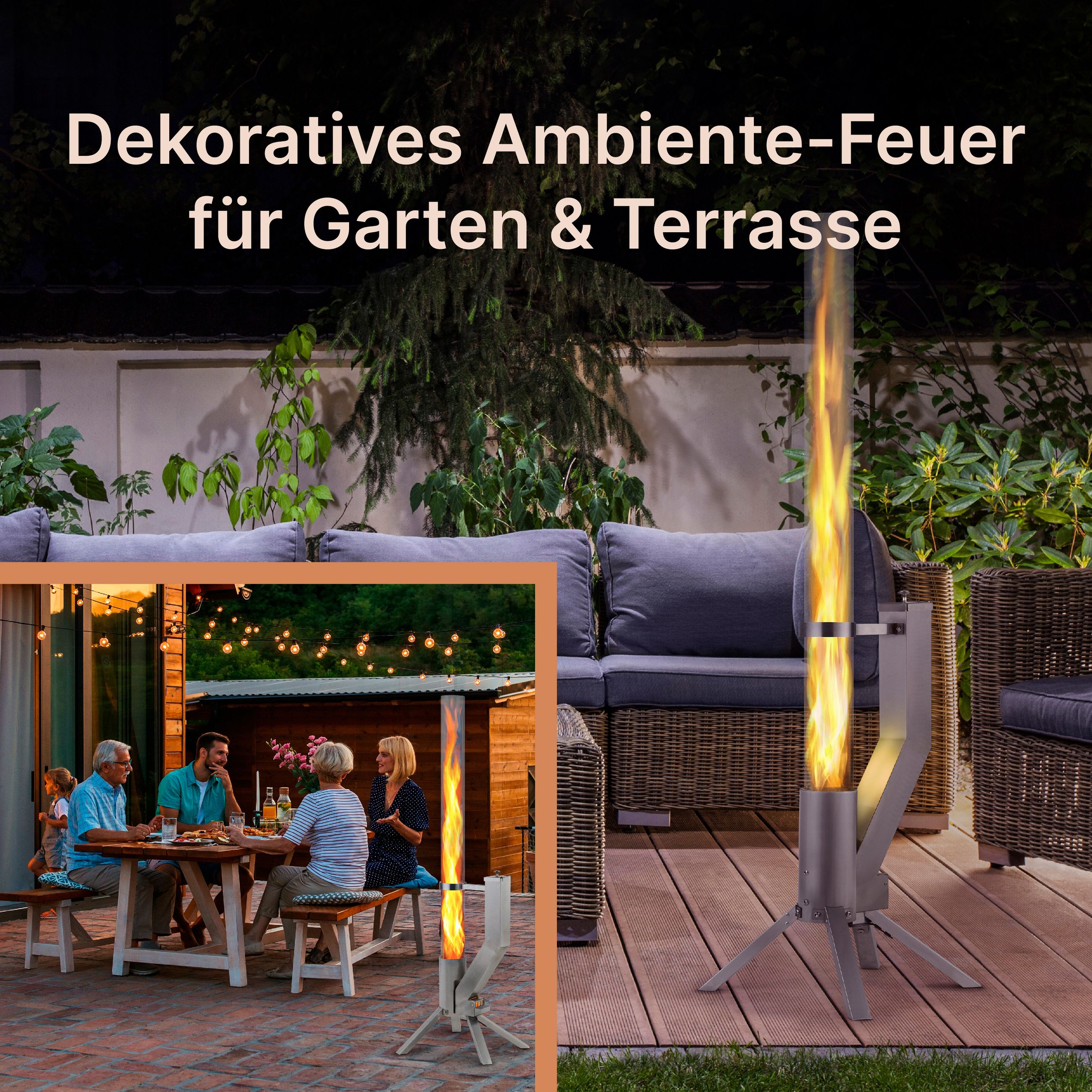 GARDENFLARE Feuerrohr aus Edelstahl in Silber für Outdoor-Bereiche