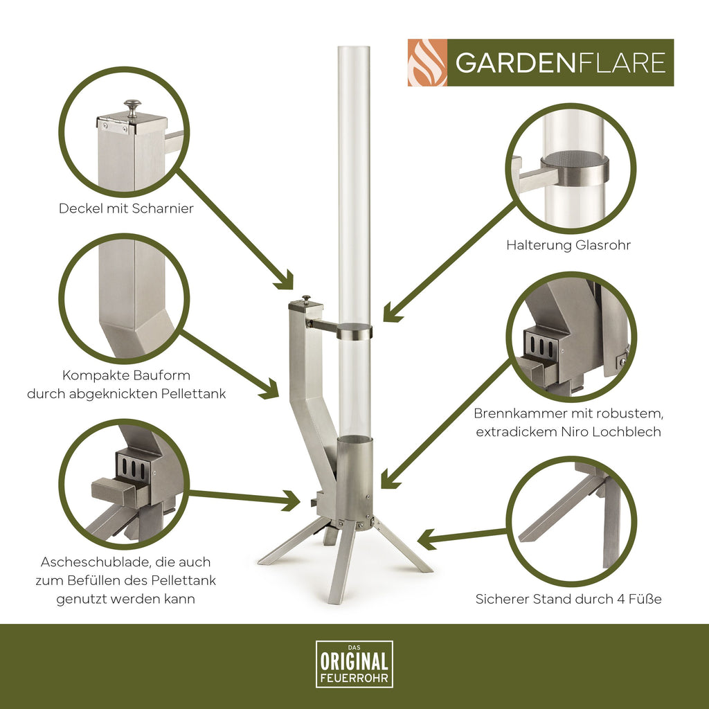 GARDENFLARE Feuerrohr aus Edelstahl in Silber für Outdoor-Bereiche