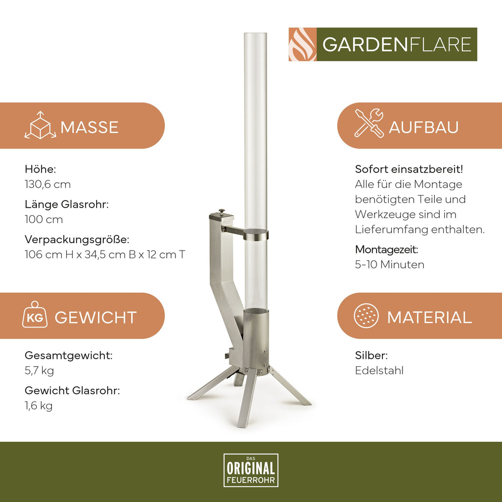 GARDENFLARE Feuerrohr aus Edelstahl in Silber für Outdoor-Bereiche