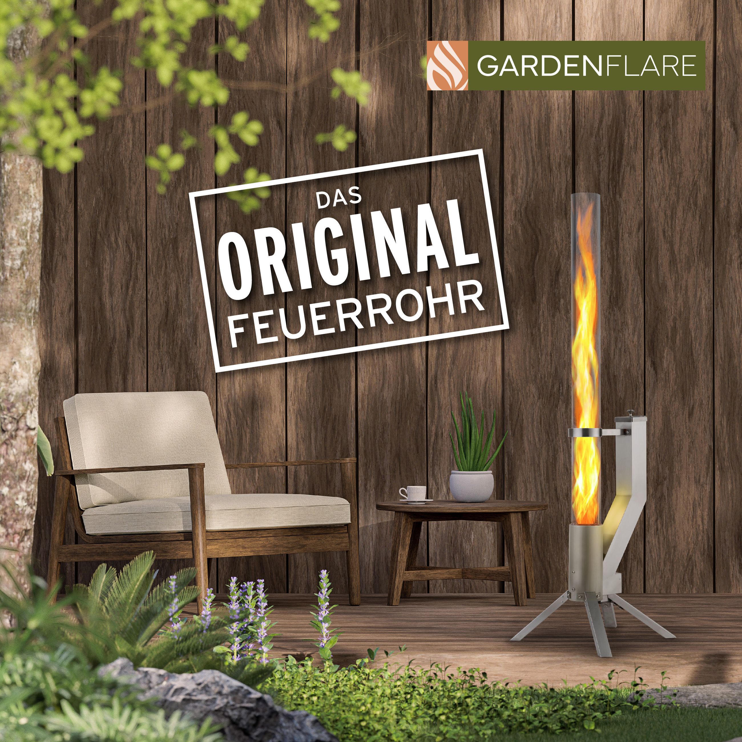 GARDENFLARE Feuerrohr aus Edelstahl in Silber für Outdoor-Bereiche