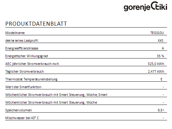 Gorenje Boiler TEG S10U 9,9 L DRUCKLOS Warmwasserbereiter Untertisch