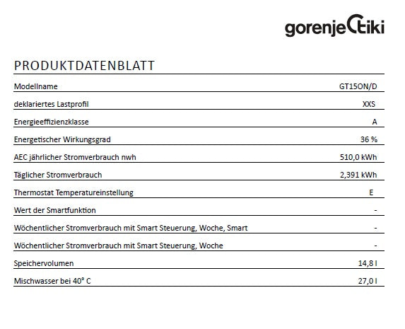 Gorenje Boiler GT 15O DRUCKFEST übertisch Warmwasserbereiter 14,8 Liter
