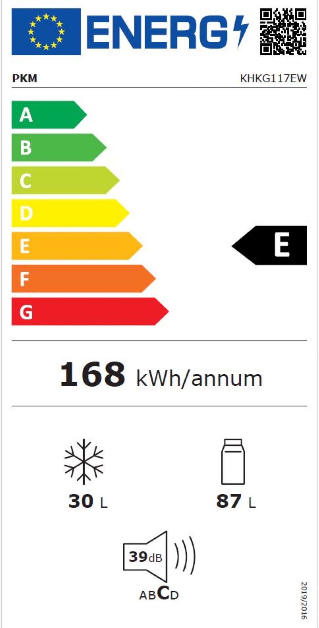 PKM Kühlgefrierkombination KHKG117EW mit Gefrierfach 117 L – 39 dB, LED, Weiß