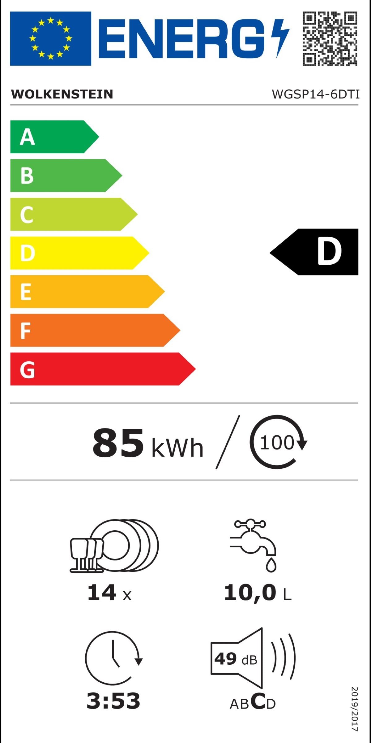 Wolkenstein Geschirrspüler WGSP14-6DTI - teilintegriert, 60cm, 14 Gedecke