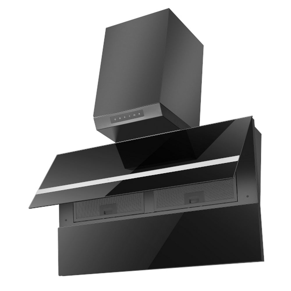 Wolkenstein Schräghaube WS49-90B 90 cm schwarz Glas Touch