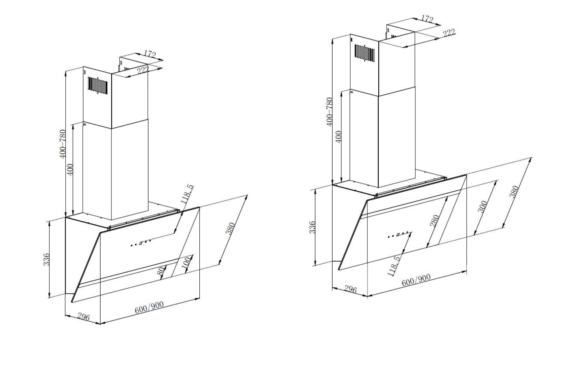 PKM Kopffreihaube S21-60ABTH - 60cm, schwarz, Touch-Control, LED, Schräghaube