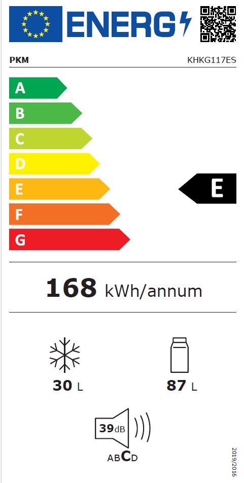 PKM Kühlgefrierkombination KHKG117ES Silber, 117 L – 4-Sterne-Gefrierfach, LED, 39 dB