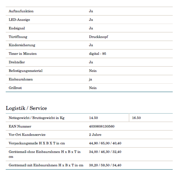 PKM Einbaumikrowelle MW820EBM - Edelstahl, 800Watt, 20 Liter