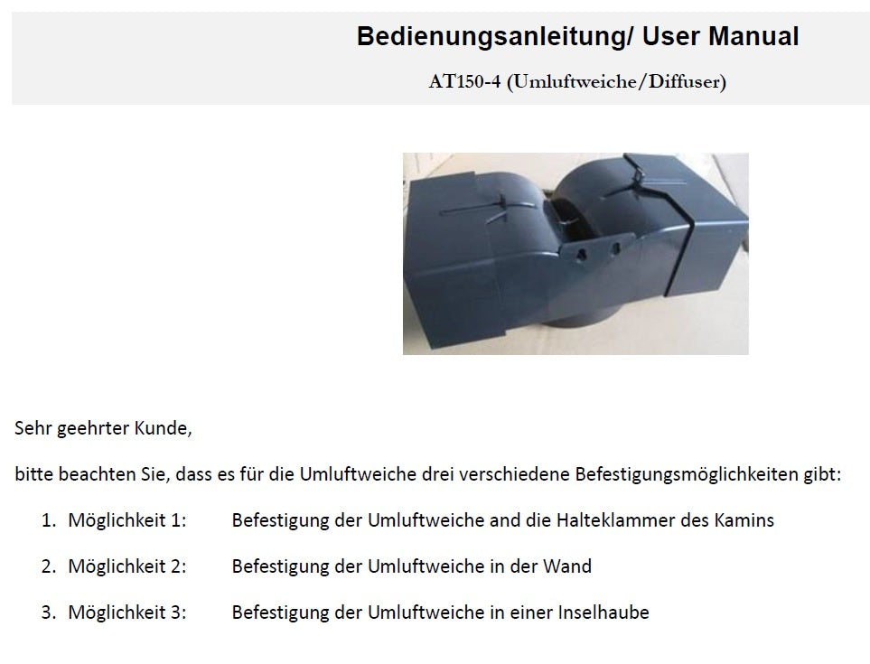 PKM Umluftweiche AT150-4 Universal für Dunstabzugshauben, inkl. Befestigungsmaterial