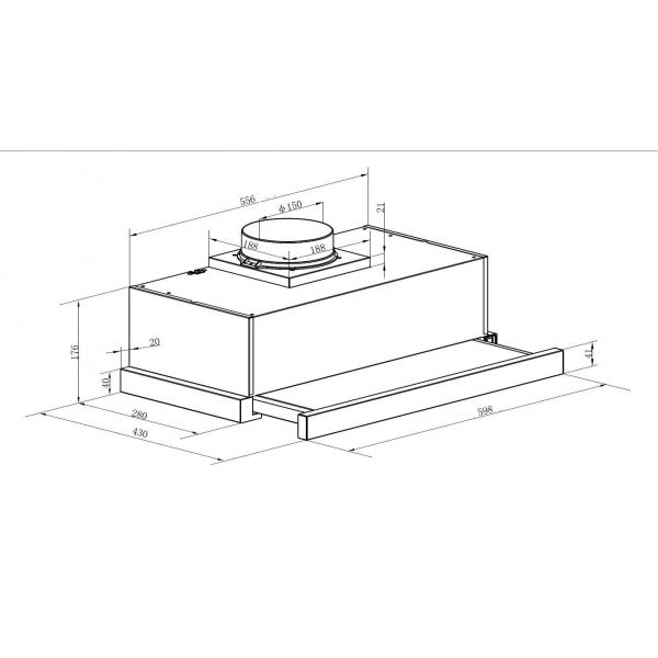 PKM Flachschirmhaube UBH6002-2H - 60cm, silber, Edelstahlblende, ausziehbar