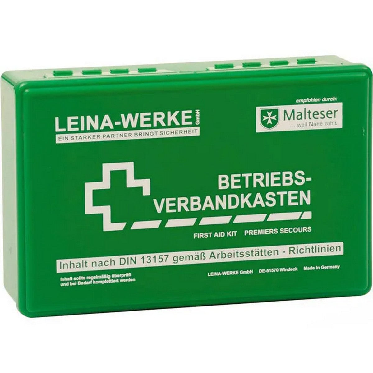 Leina Werke Betriebsverbandkasten DIN 13157 – Grün, mit Wandhalterung