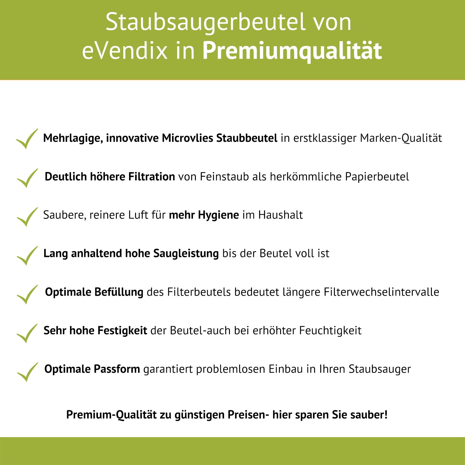 eVendix Staubsaugerbeutel eVac 01 - Inhalt 10 Stück + 1 Mikro-Filter