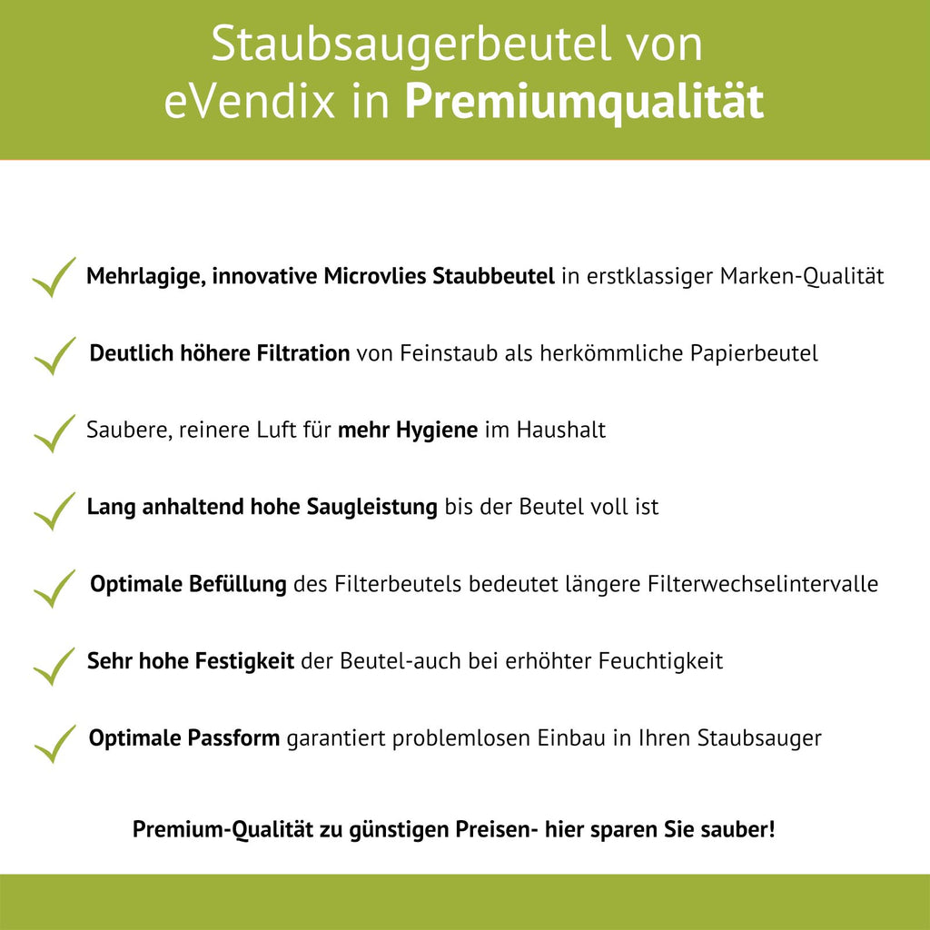 eVendix Staubsaugerbeutel eVac 14 - Inhalt 10 Stück + 1 Mikro-Filter