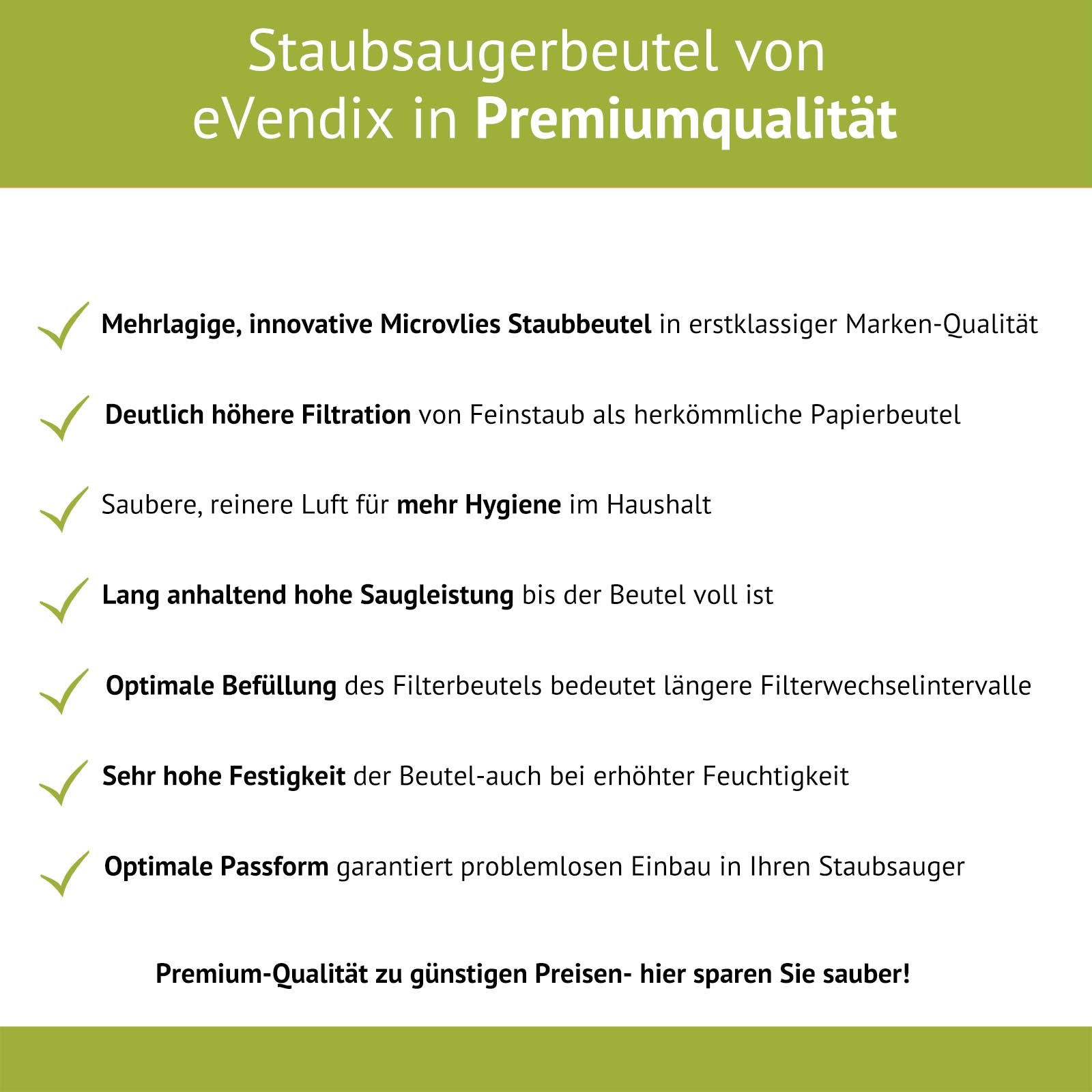 eVendix Staubsaugerbeutel eVac 09 - Inhalt 10 Stück + 1 Mikro-Filter